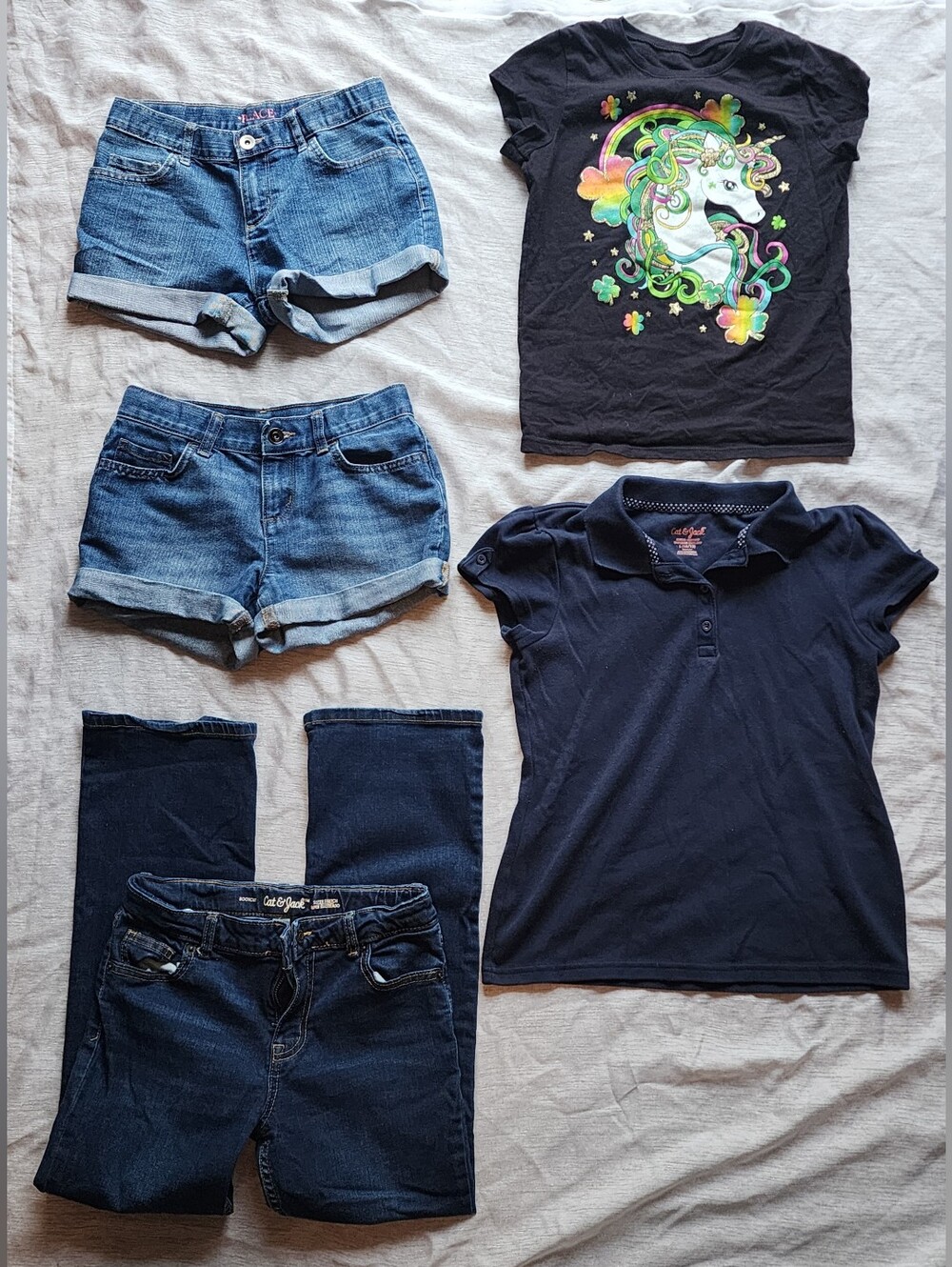 Girls Clothes Mixed Lot Size 10, 2 Pairs Of Jean Shorts, Jean Pants, Graphic Tee